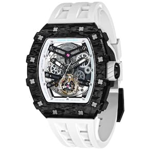 Relógio Masculino Analógico Automático Mecânico a Prova dÁgua 50M com Pulseira de Silicone, TSAR BOMBA TB8208SGLZ, Branco e Preto