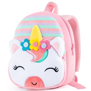 Mochila infantil de pelúcia HONGTEYA para meninas de 1 a 5 anos, unicórnio rosa