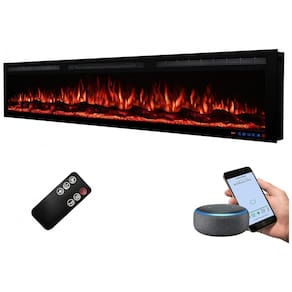 Lareira Elétrica de Embutir A44x182L com Controle por APP e Chamas Multicoloridas, 110V 1500W, Dreamflame, Preta