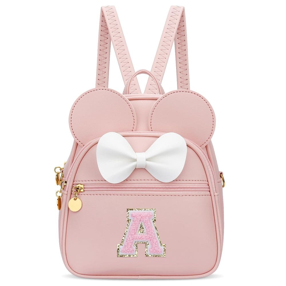 Mini mochila KKXIU Girls Initial Bowknot de couro sintético rosa