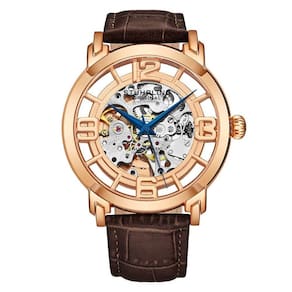 Relógio Stuhrling Winchester 3964L Automático 42mm Ouro Rosa com Pulseira de Couro Marrom e Fivela Tang em Ouro Rosa