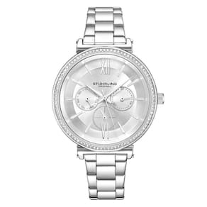 Relgio Stuhrling Aria 3908, 40mm, mostrador prateado, pulseira de ao inoxidvel prata com fivela de implantao