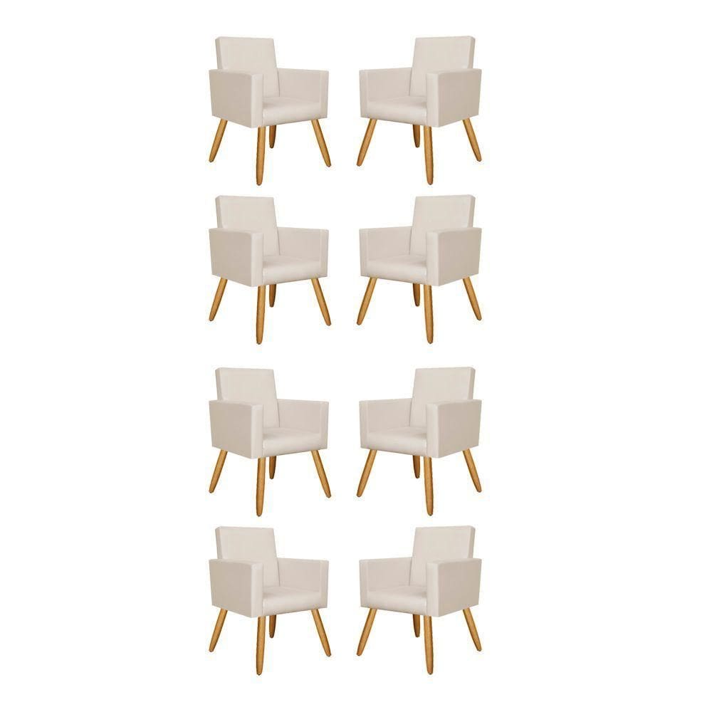 Kit 08 Poltronas Decorativa Para Recepção Courino Bege