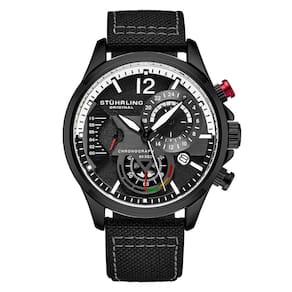 Relgio Stuhrling Cordura 4029 Aviador 45mm Mostrador Preto, Pulseira de Couro Preta e Fivela Tang Preta