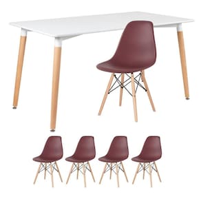 Mesa Retangular 80 X 140 Cm Branco + 4 Cadeiras Marrom