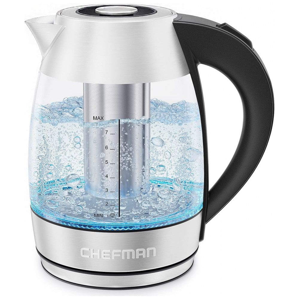 Chaleira Elétrica 1,8L com Luzes LED, Desligamento Automático e Proteção Contra Fervura, 110V 1500W, Chefman, Prata