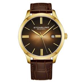 Relgio Cuvette II 4014 Classic 42mm, mostrador rosa, pulseira de couro marrom e fivela Tang em ouro amarelo Stuhrling