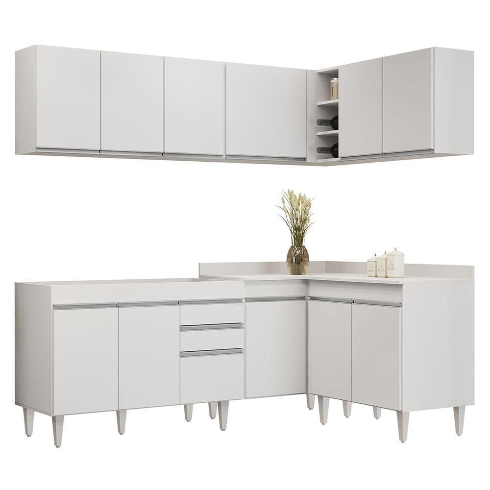 Armário De Cozinha Modulado De Canto 6 Peças Cp28 Balcão Sem Tampo Branco
