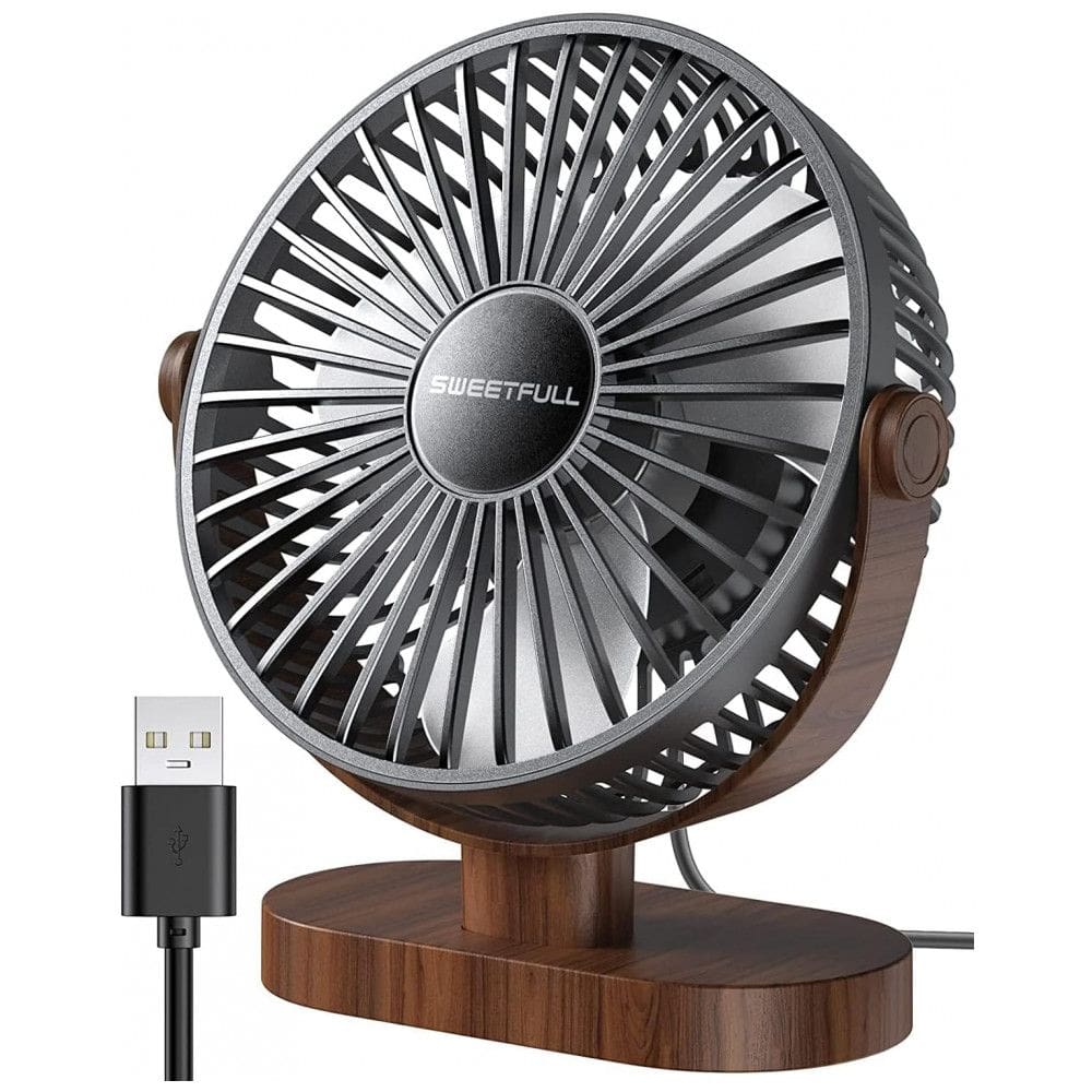 Ventilador de Mesa Portátil USB com 3 Velocidades, Sweetfull, Preto