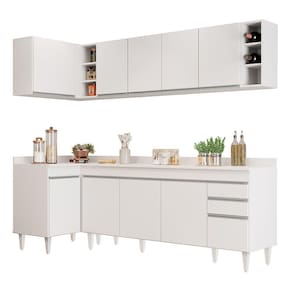 Armário De Cozinha Modulado De Canto Direito 5 Peças Cp44 Balcão Com Tampo Branco - Lumil