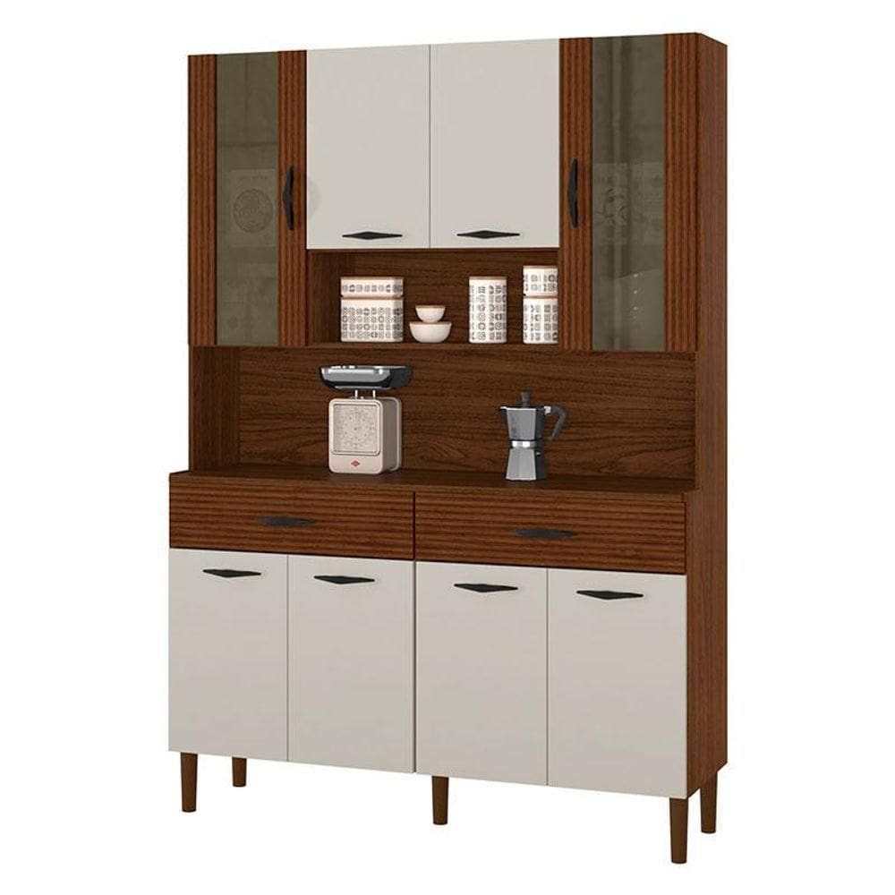 Kit Cozinha Ambiente Golden 8 Portas Nogueira Off White Ripado - Kits Paraná