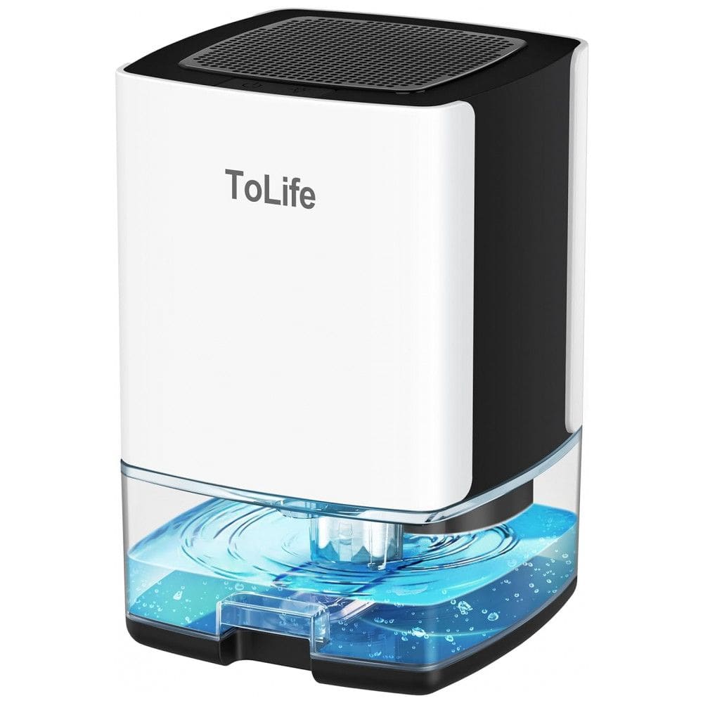 Desumidificador Pequeno Portátil 800mL com Desligamento Automático, Luz LED e Área 46m2, ToLife TZC1, Branco e Azul