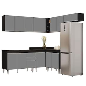 Armário De Cozinha Modulado De Canto 7 Peças Cp19 Balcão Sem Tampo Preto-cinza