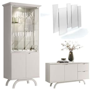 Cristaleira E Aparador Buffet Vicenza Com Espelho Isadora Off White - New Ceval