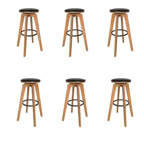 Kit 6 Banquetas Decorativas Hetfield Pu Madeira C/apoio Para Os Pés Base Giratória G56 - Gran Belo