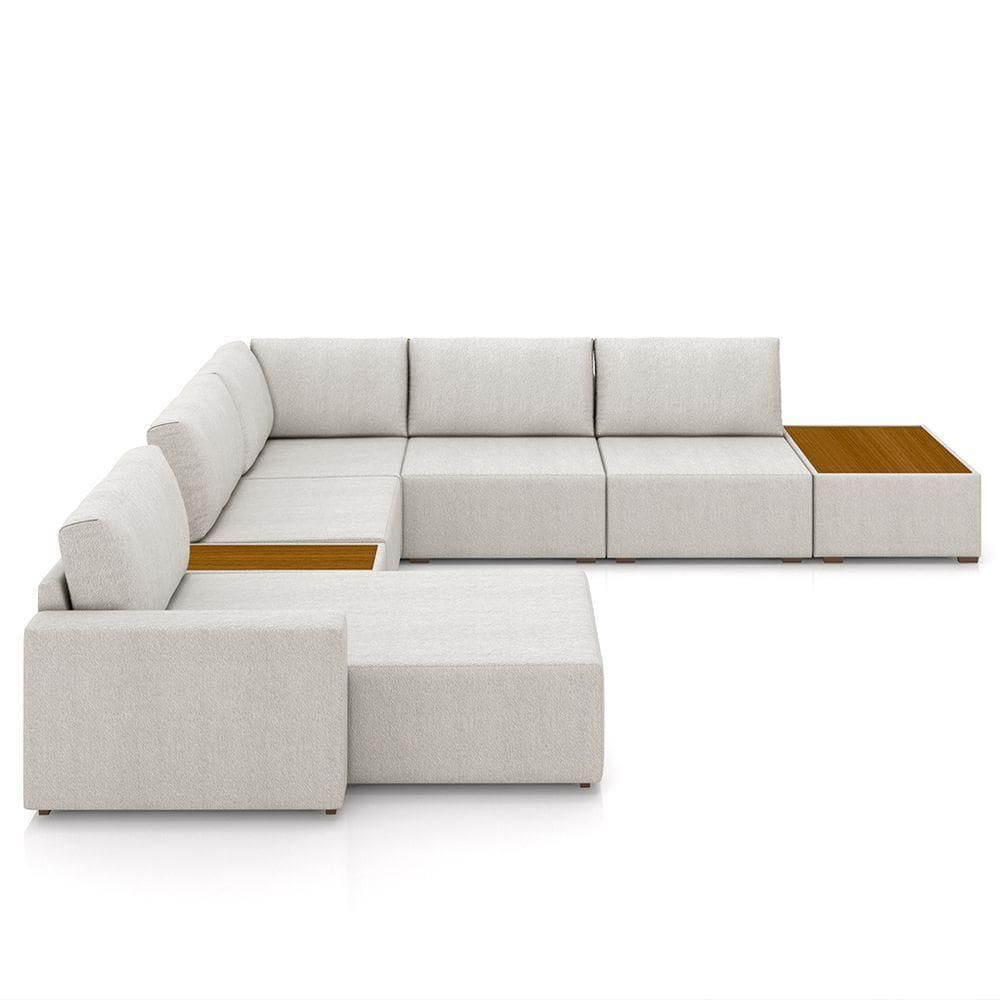 Sofá De Canto Chaise 5 Lugares 347cm Bristol M22 Linho Cru - Mpozenato