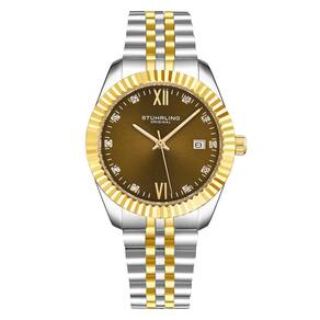 Relgio Gamine Classic 42mm 4024 com mostrador marrom e pulseira em dois tons amarelo, prateado da marca Stuhrling