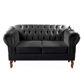 Sofá Dom Pedro 2 Lugares Chesterfield Namoradeira Captonê Preto