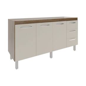 Balcão Cozinha Armário Gabinete Para Pia 157 Cm 3 Portas E 3 Gavetas Estela Savana Off White