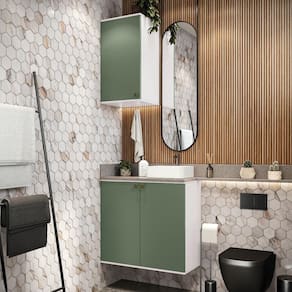 Conjunto Para Banheiro Com Aéreo Kappesberg Celeste 2 Peças Branco/verde 80cm