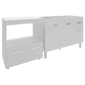 Cozinha Armário Balcão Gabinete De Pia Aline 120 Cm E Balcão Amanda Para Microondas E Forno Elétrico Branco