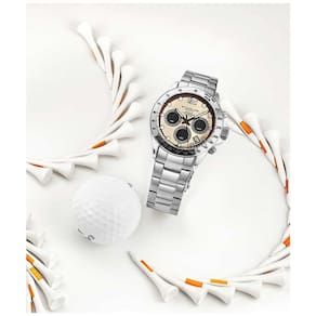 Relgio Stuhrling ltima 3961 42mm, Mostrador Bege e Prata, Pulseira de Aço Inoxidvel com Fivela de Implantao