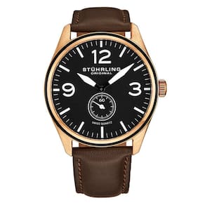 Relgio Aviador 931 42mm, Mostrador Preto e Rosa, Pulseira de Couro Marrom - Stuhrling