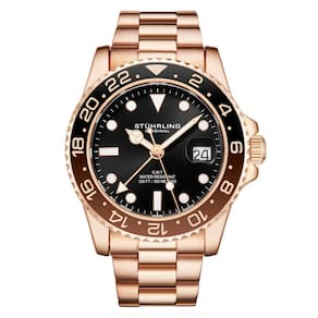 Relgio Stuhrling Meridian 3965 com Mostrador Preto e Pulseira de Ao Inoxidvel Rosa de 42 mm