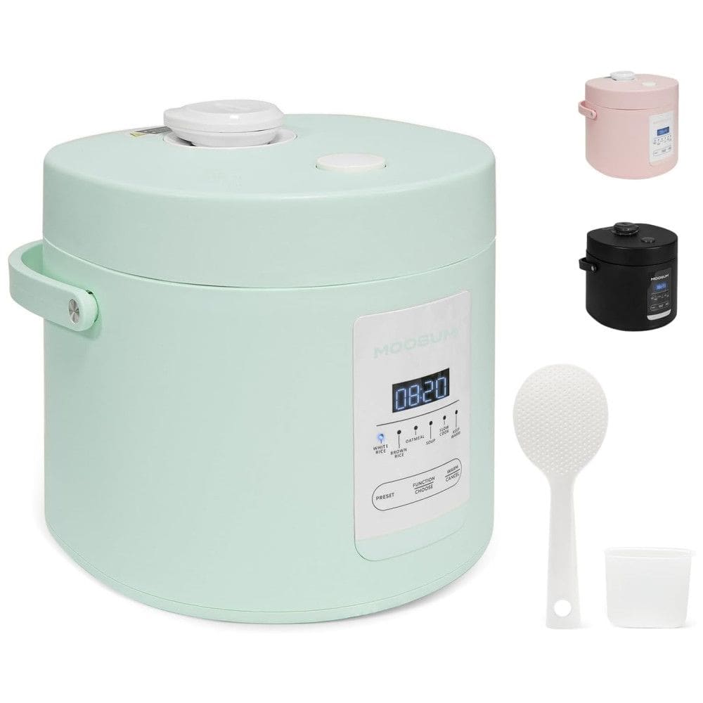 Panela de Arroz Portátil 1,2L com Predefinições Fáceis, Temporizador até 24H, Ideal para Viagens, 110V, Moosum, Verde