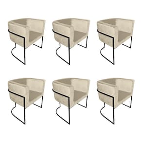 Kit 6 Cadeiras De Jantar Premium Base De Ferro Preta Veludo Bege