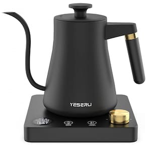 Chaleira Elétrica 1L Pescoço de Ganso com Controle de Temperatura e Display Digital, 110V 1200W, YESERLI, Preto Fosco