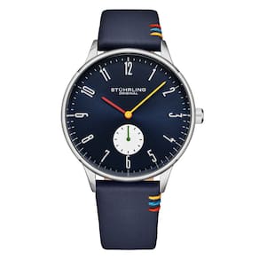 Relgio Masculino Stuhrling 42mm Clssico Marinho e Prata com Pulseira em Couro Marinho