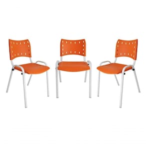 Kit 3 Cadeiras Iso Para Escola Escritório Comércio Laranja Base Branca