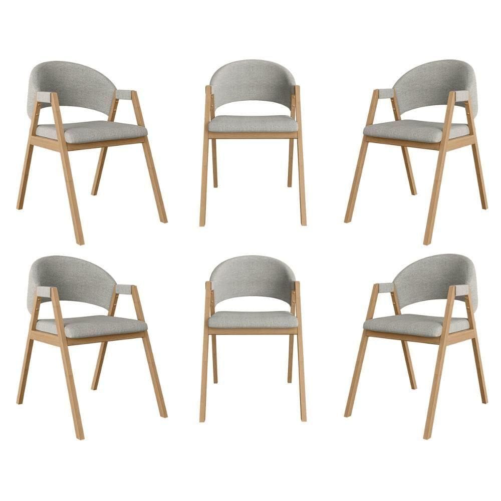 Kit 6 Cadeiras Para Mesa De Jantar Moderna Linho Balaqui Cinza Claro