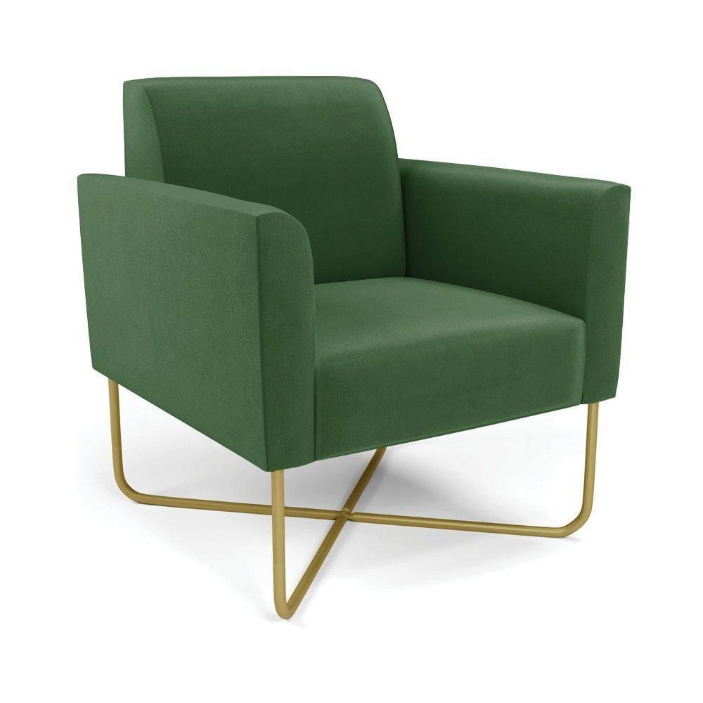 Poltrona Base X Industrial Dourado Marisa Suede D03 Verde