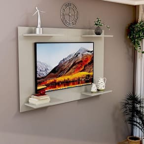 Painel Para TV Até 50 Pol Home Amanda Em MDF Laqueado Moderno Off White