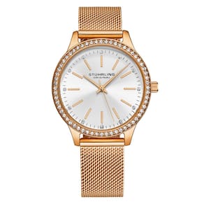 Relgio Stuhrling Eleganza 4044 35mm, Mostrador Prateado, Pulseira Ouro Rosa