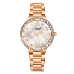 Relgio feminino Carrara 3907, 38mm, mostrador prateado, pulseira de ao inoxidvel rosa com fivela de implantao em camadas Stuhrling