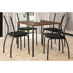 Sala De Jantar Completa 1545 Aço C- Tampo Madeirado 87x87cm E 4 Cadeiras 1700 Preto-legno - Preto - Carraro