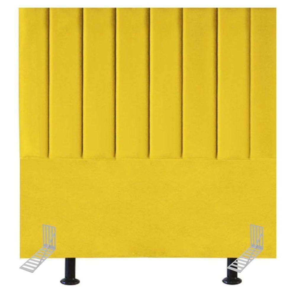 Cabeceira Estofada Cama Solteiro 90 Cm Sara Suede E Frame Amarelo