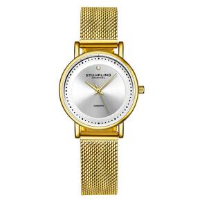 Relgio feminino Lady Casatorra Elite 4005 , mostrador prateado, pulseira de ao inoxidvel dourada e fivela dobrvel Stuhrling