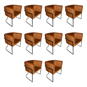 Kit 10 Poltronas Decorativa Sala De Estar Base De Ferro Preta Veludo Terracota Laranja