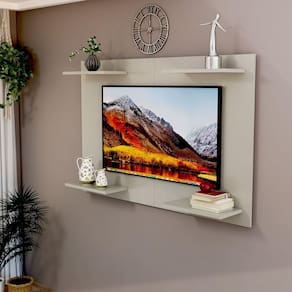 Painel De TV Até 50 Pol Amanda Minimalista Com Prateleira MDF Off White