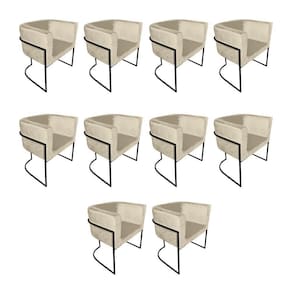 Kit 10 Poltronas Decorativa Sala De Estar Base De Ferro Preta Veludo Bege