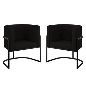 Kit 02 Cadeiras Poltrona Veludo Sala Quarto Base De Metal Black Preto