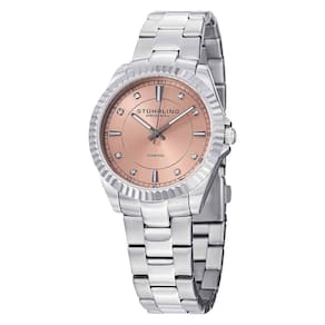 Relgio Lady Marine Diamond 408LD , mostrador pssego, pulseira de ao inoxidvel prateado e fivela de Stuhrling