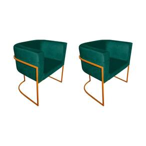 Kit 2 Cadeiras De Jantar Premium Base De Ferro Cobre Veludo Verde