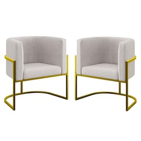 Kit 02 Cadeiras Poltrona Sala Quarto Base De Metal Gold Bege