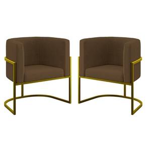 Kit 02 Cadeiras Poltrona Sala Quarto Base De Metal Gold Marrom