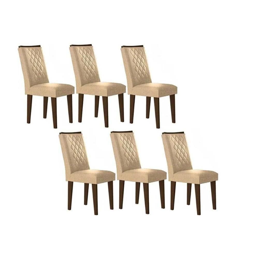 Cadeira Sala de Jantar Jade Madeira Kit 6 Un Capuccino - Linho Turim - Rufato
